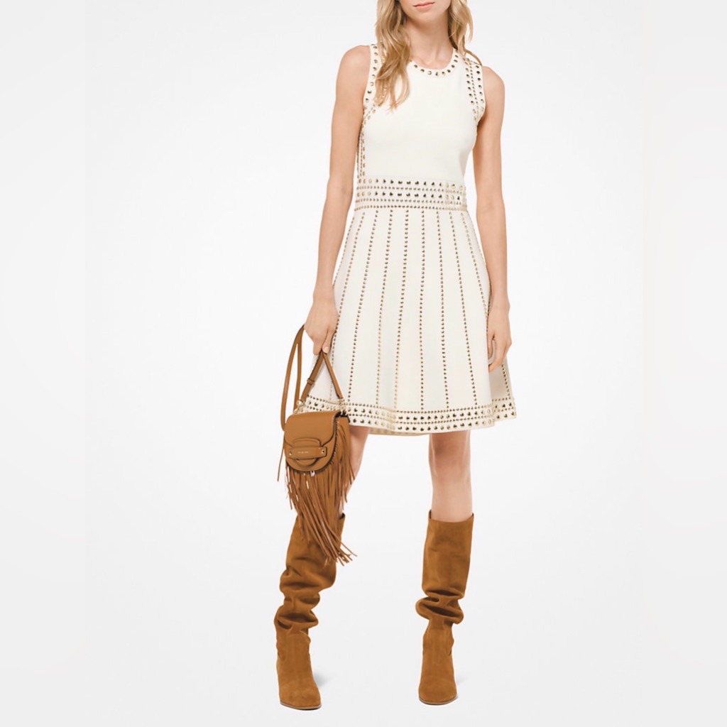 Michael Kors White Studded Midi Dress